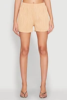 Womens Plisse Knit High Waisted Shorts,