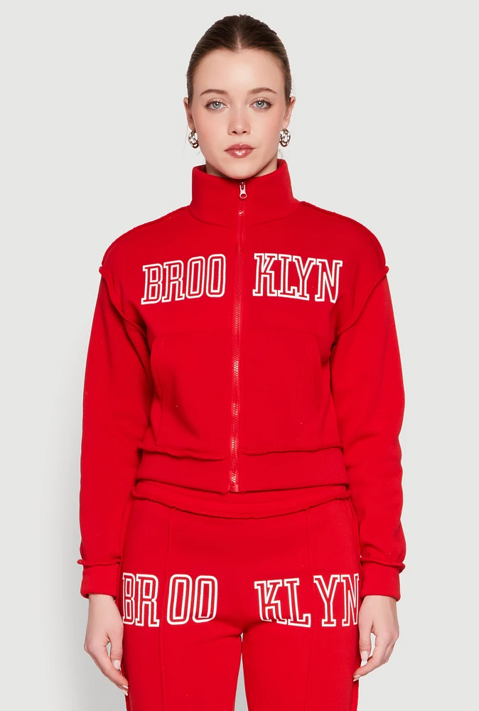 Womens Brooklyn Zip Front Mock Neck Sweatshirt, Red, Size L