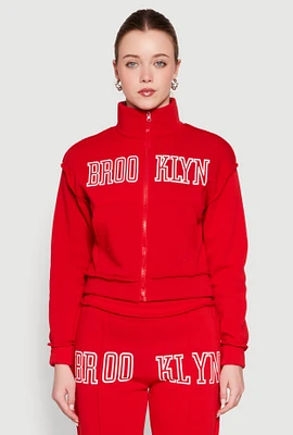 Womens Brooklyn Zip Front Mock Neck Sweatshirt, Red, Size L