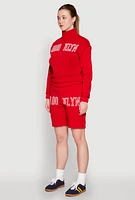 Womens Brooklyn Zip Front Mock Neck Sweatshirt, Red, Size L