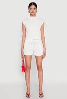Womens Plisse Knit Mock Neck Top, White, Size XL