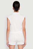 Womens Plisse Knit Mock Neck Top, White, Size XL