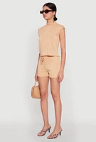 Womens Plisse Knit Mock Neck Top,