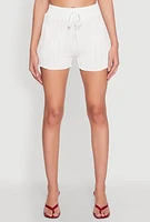 Womens Plisse High Waisted Shorts, White, Size XL