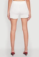 Womens Plisse High Waisted Shorts, White, Size XL