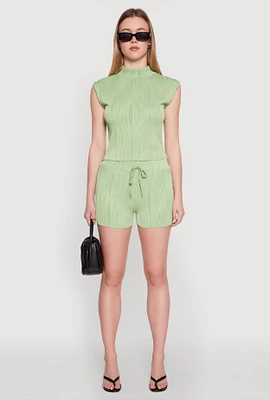 Womens Plisse High Waisted Shorts,