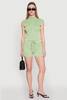Womens Plisse High Waisted Shorts,