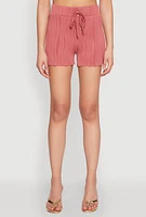 Womens Plisse High Waisted Shorts, Pink, Size M