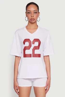 Womens 22 V Neck Football T Shirt, White,