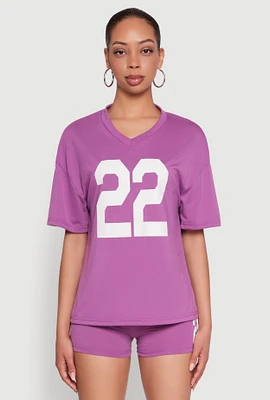 Womens 22 V Neck Football T Shirt, Purple, Size S