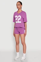 Womens 22 V Neck Football T Shirt, Purple, Size S