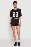 Womens Jersey Mesh 23 Graphic Contrast Trim Crop Top,