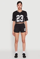 Womens Jersey Mesh 23 Graphic Contrast Trim Crop Top,