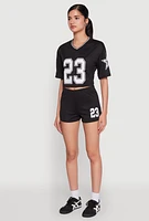 Womens Jersey Mesh 23 Graphic Contrast Trim Crop Top,