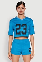 Womens Jersey Mesh 23 Graphic Contrast Trim Crop Top,