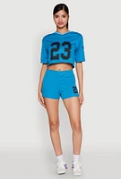 Womens Jersey Mesh 23 Graphic Contrast Trim Crop Top,