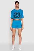 Womens Jersey Mesh 23 Graphic Contrast Trim Crop Top,