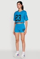 Womens Jersey Mesh 23 Graphic Contrast Trim Crop Top,