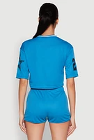 Womens Jersey Mesh 23 Graphic Contrast Trim Crop Top,