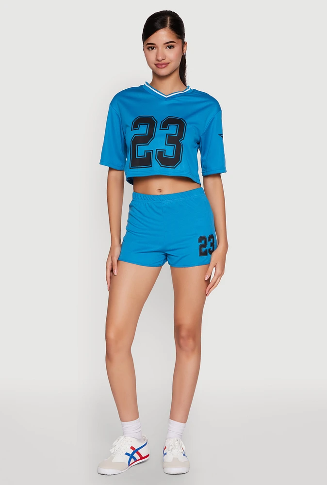 Womens 23 Graphic Jersey Mesh Shorts, Blue,