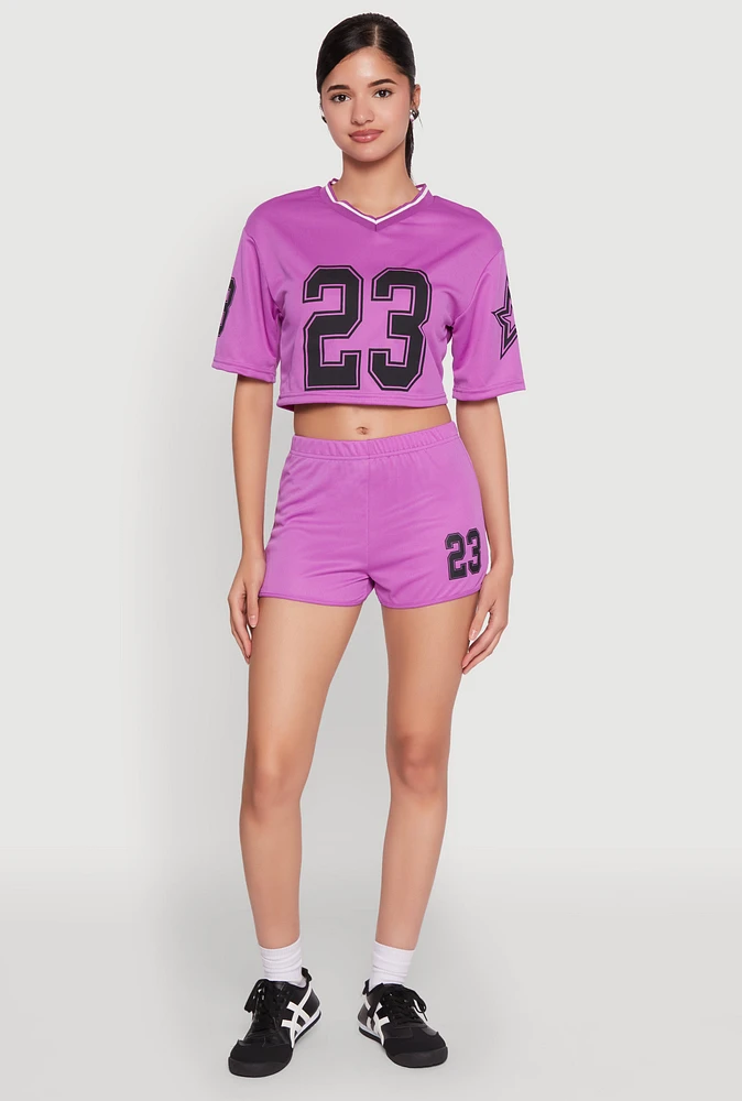 Womens 23 Graphic Jersey Mesh Shorts, Purple,