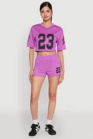 Womens 23 Graphic Jersey Mesh Shorts, Purple,