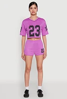 Womens 23 Graphic Jersey Mesh Shorts, Purple,
