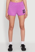 Womens 23 Graphic Jersey Mesh Shorts, Purple,