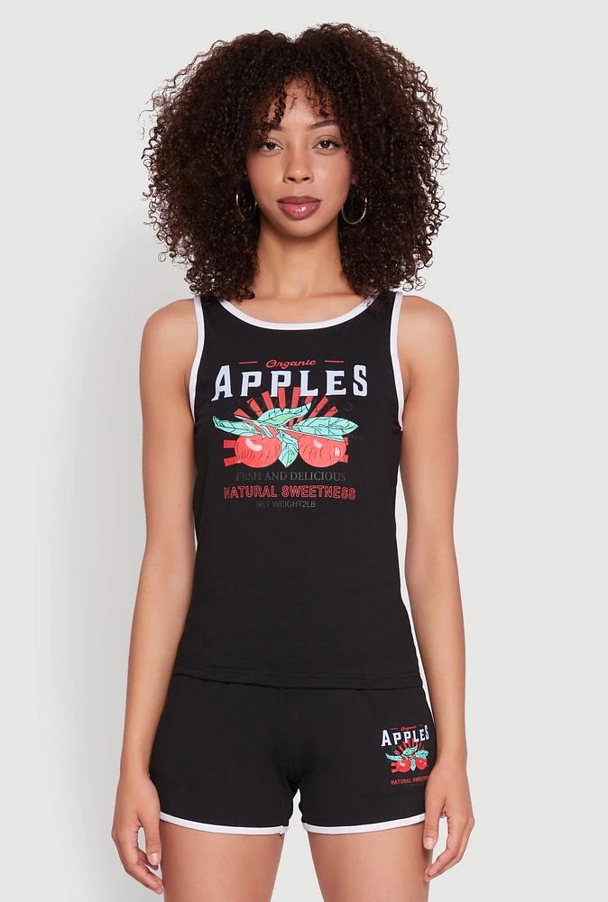 Womens Organic Apples Graphic Tank Top with Contrast Trim, Black, Size M