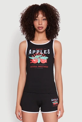 Womens Organic Apples Graphic Tank Top with Contrast Trim, Black, Size M
