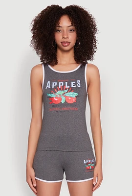 Womens Organic Apples Graphic Tank Top with Contrast Trim, Grey, Size M