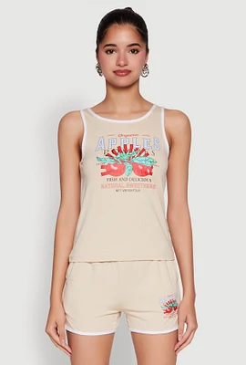 Womens Organic Apples Graphic Tank Top with Contrast Trim, Beige, Size L