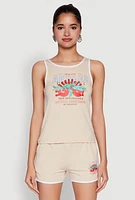 Womens Organic Apples Graphic Tank Top with Contrast Trim, Beige, Size L