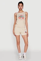 Womens Organic Apples Graphic Tank Top with Contrast Trim, Beige, Size L