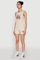 Womens Organic Apples Graphic Tank Top with Contrast Trim, Beige, Size L