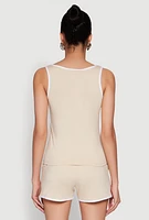 Womens Organic Apples Graphic Tank Top with Contrast Trim, Beige, Size L