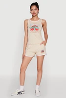 Womens Organic Apples Graphic Contrast Trim Shorts, Beige, Size XL
