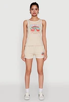 Womens Organic Apples Graphic Contrast Trim Shorts, Beige, Size XL