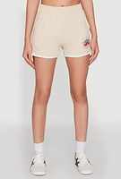 Womens Organic Apples Graphic Contrast Trim Shorts, Beige, Size XL