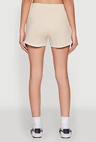 Womens Organic Apples Graphic Contrast Trim Shorts, Beige, Size XL
