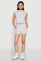 Womens Striped Trim Sleeveless Half Zip Top,