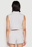 Womens Striped Trim Sleeveless Half Zip Top,