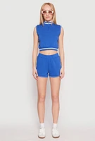 Womens Striped Trim Sleeveless Half Zip Top,