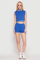 Womens Striped Trim Sleeveless Half Zip Top,