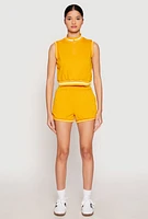 Womens Striped Trim Sleeveless Half Zip Top, Yellow, Size XL