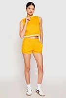 Womens Striped Trim Sleeveless Half Zip Top, Yellow, Size XL