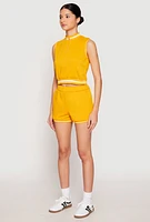 Womens Striped Trim Sleeveless Half Zip Top, Yellow, Size XL