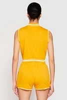 Womens Striped Trim Sleeveless Half Zip Top, Yellow, Size XL