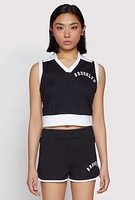 Womens Brooklyn Sleeveless Johnny Collar Top,