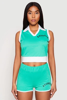 Womens Brooklyn Sleeveless Johnny Collar Top, Green,